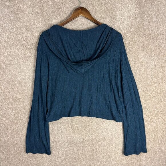 Athleta Harmony Pose Hoodie Womens‎ XS Blue Ribbed Knit Relaxed Fit Sweater Top - Picture 8 of 9